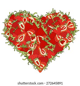 Heart Form made of Fresh Strawberries, Vector Illustration