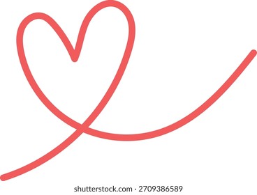 Heart formed by a continuous curved line in clean outline style. Love symbol rendered as a single flowing stroke with smooth contour and airy spacing. Cartoon vector illustration