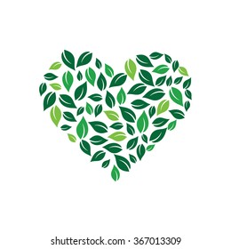 Heart formed by leaves. Vector logo design