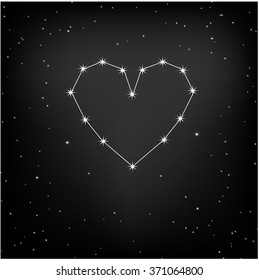  Heart Formed Constellation. Starry Sky. Vector Illustration