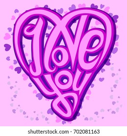 Heart Formed From I Love You Text  Handmade Calligraphy and editable vector illustration
