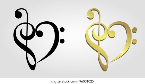 Heart formed of treble clef and bass clef
