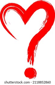 Heart forming a question mark. Hand draw brush style. Vector iluustration.