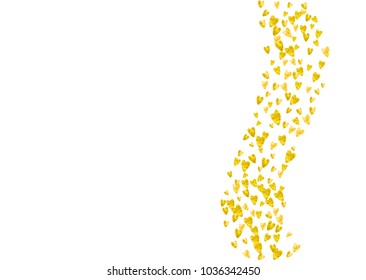 Heart frame background with gold glitter. Valentines day. Vector confetti. Hand drawn texture. Love theme for flyer, special business offer, promo. Wedding and bridal template with heart frame.