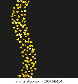 Heart frame background with gold glitter. Valentines day. Vector confetti. Hand drawn texture. Love theme for voucher, special business banner. Wedding and bridal template with heart frame.