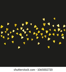 Heart frame background with gold glitter. Valentines day. Vector confetti. Hand drawn texture. Love theme for voucher, special business banner. Wedding and bridal template with heart frame.