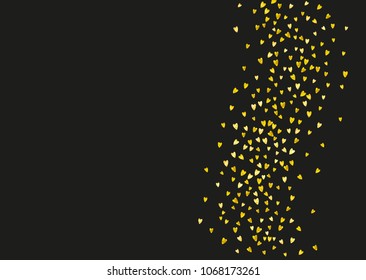 Heart frame background with gold glitter. Valentines day. Vector confetti. Hand drawn texture. Love theme for voucher, special business banner. Wedding and bridal template with heart frame.
