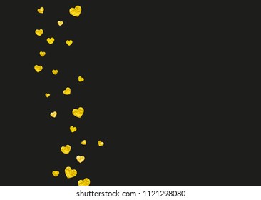 Heart frame background with gold glitter. Valentines day. Vector confetti. Hand drawn texture. Love theme for voucher, special business banner. Wedding and bridal template with heart frame.
