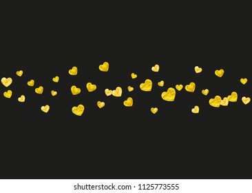 Heart frame background with gold glitter. Valentines day. Vector confetti. Hand drawn texture. Love theme for flyer, special business offer, promo. Wedding and bridal template with heart frame.
