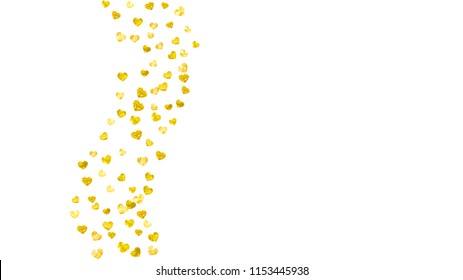 Heart frame background with gold glitter. Valentines day. Vector confetti. Hand drawn texture. Love theme for voucher, special business banner. Wedding and bridal template with heart frame.