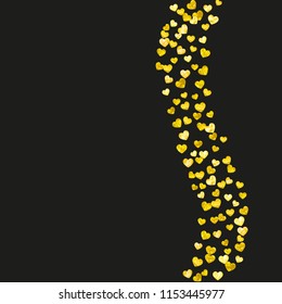 Heart frame background with gold glitter. Valentines day. Vector confetti. Hand drawn texture. Love theme for party invite, retail offer and ad. Wedding and bridal template with heart frame.