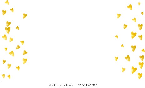 Heart frame background with gold glitter. Valentines day. Vector confetti. Hand drawn texture. Love theme for flyer, special business offer, promo. Wedding and bridal template with heart frame.