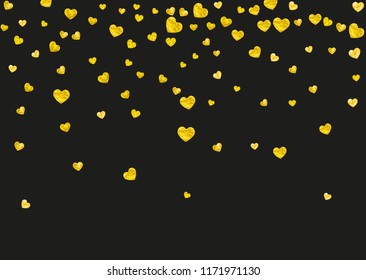 Heart frame background with gold glitter. Valentines day. Vector confetti. Hand drawn texture. Love theme for poster, gift certificate, banner. Wedding and bridal template with heart frame.