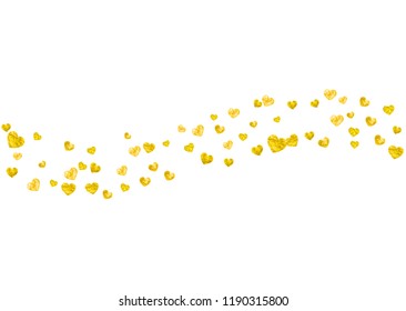 Heart frame background with gold glitter. Valentines day. Vector confetti. Hand drawn texture. Love theme for flyer, special business offer, promo. Wedding and bridal template with heart frame.