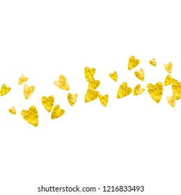 Heart frame background with gold glitter. Valentines day. Vector confetti. Hand drawn texture. Love theme for flyer, special business offer, promo. Wedding and bridal template with heart frame.