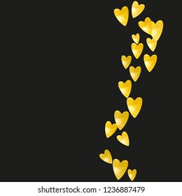 Heart frame background with gold glitter. Valentines day. Vector confetti. Hand drawn texture. Love theme for flyer, special business offer, promo. Wedding and bridal template with heart frame.