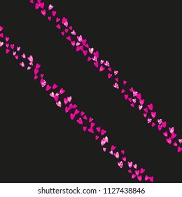 Heart frame background with pink glitter. Valentines day. Vector confetti. Hand drawn texture. Love theme for flyer, special business offer, promo. Wedding and bridal template with heart frame.