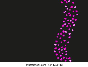 Heart frame background with pink glitter. Valentines day. Vector confetti. Hand drawn texture. Love theme for poster, gift certificate, banner. Wedding and bridal template with heart frame.