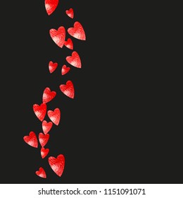 Heart frame background with pink glitter. Valentines day. Vector confetti. Hand drawn texture. Love theme for flyer, special business offer, promo. Wedding and bridal template with heart frame.