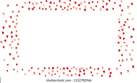 Heart frame background with pink glitter. Valentines day. Vector confetti. Hand drawn texture. Love theme for gift coupons, vouchers, ads, events. Wedding and bridal template with heart frame.