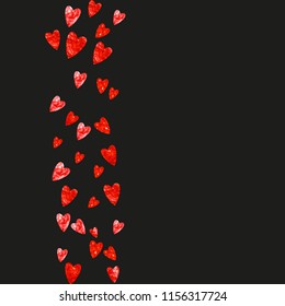 Heart frame background with pink glitter. Valentines day. Vector confetti. Hand drawn texture. Love theme for flyer, special business offer, promo. Wedding and bridal template with heart frame.