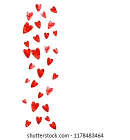 Heart frame background with pink glitter. Valentines day. Vector confetti. Hand drawn texture. Love theme for party invite, retail offer and ad. Wedding and bridal template with heart frame.