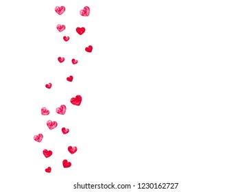 Heart frame background with pink glitter. Valentines day. Vector confetti. Hand drawn texture. Love theme for party invite, retail offer and ad. Wedding and bridal template with heart frame.