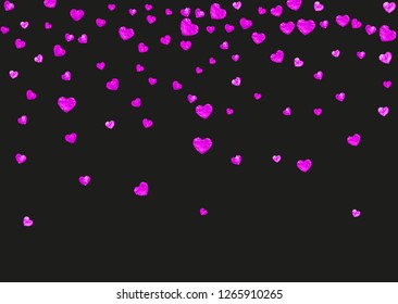 Heart frame background with pink glitter. Valentines day. Vector confetti. Hand drawn texture. Love theme for voucher, special business banner. Wedding and bridal template with heart frame.