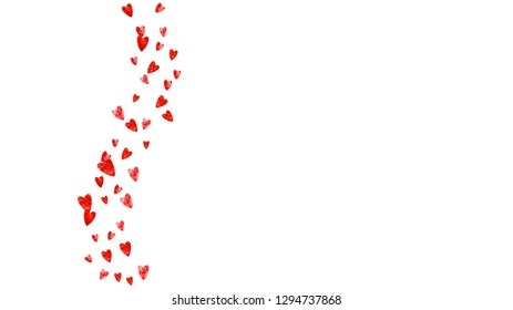 Heart frame background with pink glitter. Valentines day. Vector confetti. Hand drawn texture. Love theme for voucher, special business banner. Wedding and bridal template with heart frame.