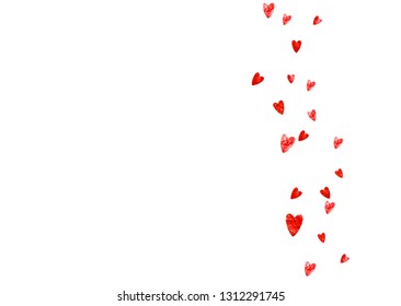 Heart frame background with pink glitter. Valentines day. Vector confetti. Hand drawn texture. Love theme for gift coupons, vouchers, ads, events. Wedding and bridal template with heart frame.