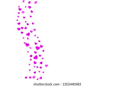 Heart frame background with pink glitter. Valentines day. Vector confetti. Hand drawn texture. Love theme for flyer, special business offer, promo. Wedding and bridal template with heart frame.