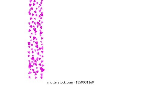 Heart frame background with pink glitter. Valentines day. Vector confetti. Hand drawn texture. Love theme for poster, gift certificate, banner. Wedding and bridal template with heart frame.