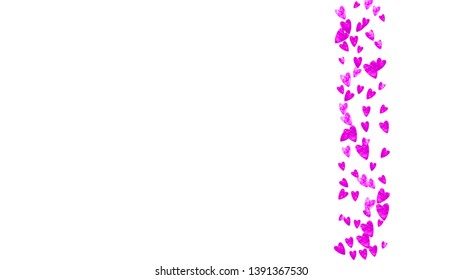 Heart frame background with pink glitter. Valentines day. Vector confetti. Hand drawn texture. Love theme for party invite, retail offer and ad. Wedding and bridal template with heart frame.