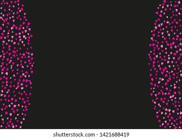 Heart frame background with pink glitter. Valentines day. Vector confetti. Hand drawn texture. Love theme for flyer, special business offer, promo. Wedding and bridal template with heart frame.