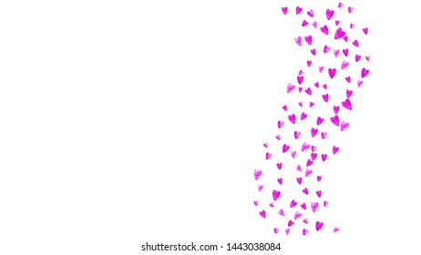 Heart frame background with pink glitter. Valentines day. Vector confetti. Hand drawn texture. Love theme for poster, gift certificate, banner. Wedding and bridal template with heart frame.