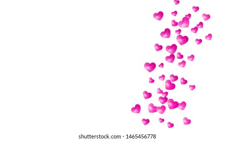 Heart frame background with pink glitter. Valentines day. Vector confetti. Hand drawn texture. Love theme for party invite, retail offer and ad. Wedding and bridal template with heart frame.