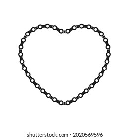 Heart frame, bicycle chain closed, love, vector flat illustration, silhouette
