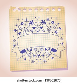 Heart frame blank banner note paper cartoon sketch