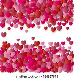 heart frame or border confetti Background for Valentine's day, red hearts flying, Love symbol border for 14 February  isolated on white, vector illustration