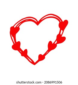 doodle dibujado a mano en el borde del marco cardíaco. vector, escandinavo, nórdico, minimalismo. tarjeta, icono, etiqueta de amor día de San Valentín de bodas