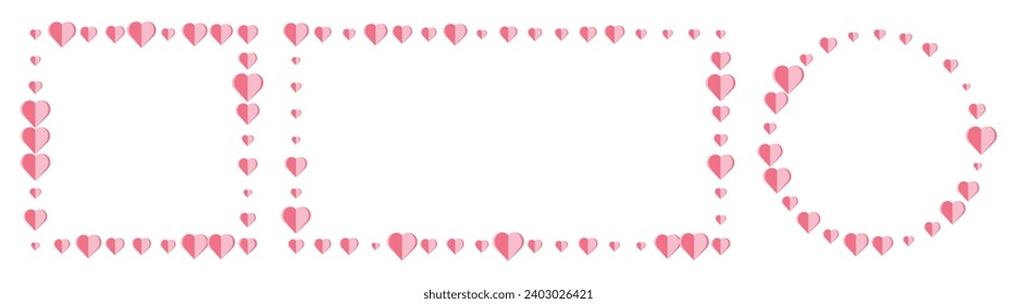 Heart frame border set in round, square and rectangle shape.