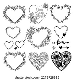 Heart frame bundle. flower wreath valentines day clipart