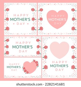 Heart frame of carnation flower on red background, happy mother's day