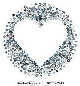 Heart frame of cogwheels gears. Mechanical silhouette of human heart. Valentine's Day vector illustration. Healthcare concept. Gears and cogs abstract mechanism of human body. Valentine love symbol.