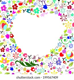 Heart frame with colorful floral background