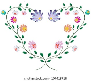 Heart frame from colorful flowers vector illustration isolated on white background