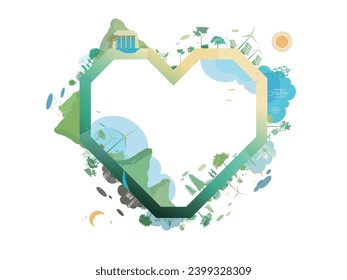 heart frame with corner shows by the love of green environmental its suit to add words inside about ESG Environmental, Social, and Governance vector illustration 