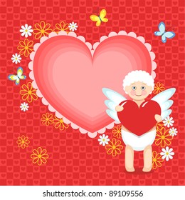 Heart frame with cute cupid