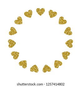 Heart Frame. Cute Golden Glitter. Vector
