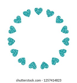 Heart Frame. Cute Turquoise Glitter. Vector